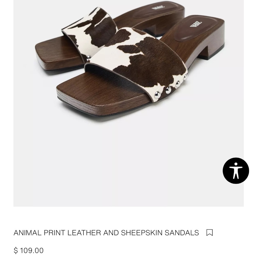 Zara Animal Print Leather Wooden Sandals